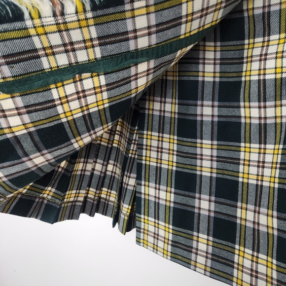 Highland Queen Vintage Green Yellow Plaid Wool Mini Wrap Skirt Sz 8 - Picture 3 of 8